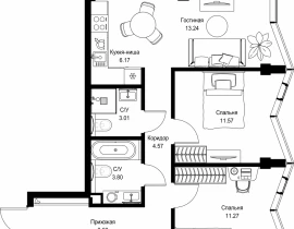 2-комнатная квартира, 62.56 м2 , 19 этаж, пр-т Мира, 186А - фото 1