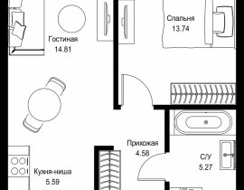 1-комнатная квартира, 43.99 м2 , 20 этаж, пр-т Мира, 186А - фото 1