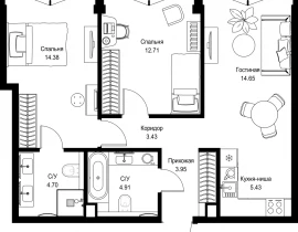2-комнатная квартира, 64.16 м2 , 21 этаж, пр-т Мира, 186А - фото 1