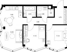 2-комнатная квартира, 58.42 м2 , 24 этаж, пр-т Мира, 186А - фото 1