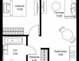 1-комнатная квартира, 43.77 м2 , 3 этаж, пр-т Мира, 186А - фото 1