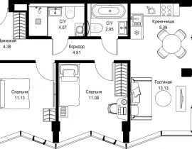 2-комнатная квартира, 57.04 м2 , 5 этаж, пр-т Мира, 186А - фото 1