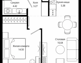 1-комнатная квартира, 44.1 м2 , 53 этаж, 4-я улица Марьиной Рощи, 10 - фото 1