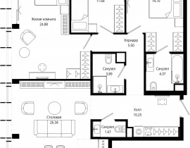 3-комнатная квартира, 106.9 м2 , 54 этаж, 4-я улица Марьиной Рощи, 10 - фото 1