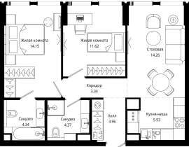 2-комнатная квартира, 62.3 м2 , 21 этаж, 4-я улица Марьиной Рощи, 10 - фото 1
