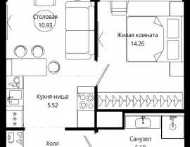 1-комнатная квартира, 41.2 м2 , 22 этаж, 4-я улица Марьиной Рощи, 10 - фото 1