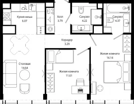 2-комнатная квартира, 62.1 м2 , 40 этаж, 4-я улица Марьиной Рощи, 10 - фото 1