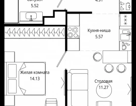 1-комнатная квартира, 41.4 м2 , 42 этаж, 4-я улица Марьиной Рощи, 10 - фото 1