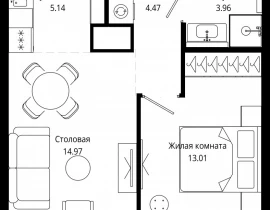 1-комнатная квартира, 41.6 м2 , 43 этаж, 4-я улица Марьиной Рощи, 10 - фото 1