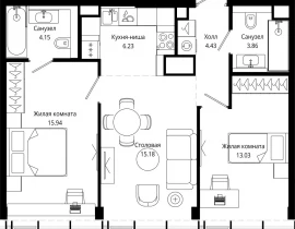 2-комнатная квартира, 62.8 м2 , 43 этаж, 4-я улица Марьиной Рощи, 10 - фото 1