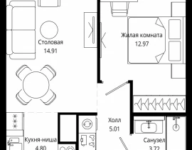 1-комнатная квартира, 41.4 м2 , 44 этаж, 4-я улица Марьиной Рощи, 10 - фото 1