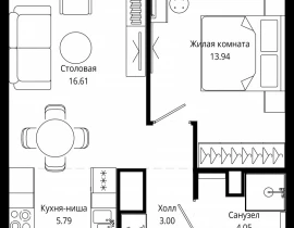 1-комнатная квартира, 43.8 м2 , 53 этаж, 4-я улица Марьиной Рощи, 10 - фото 1