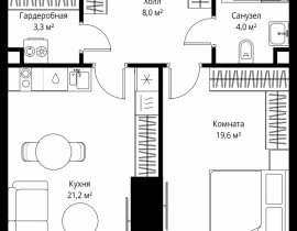 1-комнатная квартира, 56.1 м2 , 40 этаж, 1-й Красногвардейский проезд, 13 - фото 1