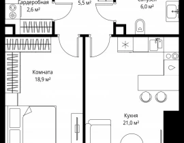 1-комнатная квартира, 54 м2 , 48 этаж, 1-й Красногвардейский проезд, 13 - фото 1