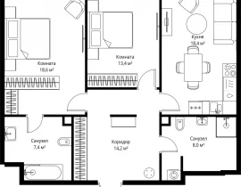 2-комнатная квартира, 80 м2 , 61 этаж, 1-й Красногвардейский проезд, 13 - фото 1