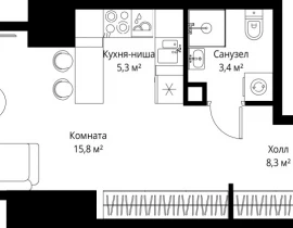 1-комнатная квартира, 32.8 м2 , 52 этаж, 1-й Красногвардейский проезд, 13 - фото 1