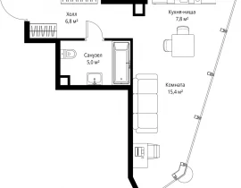 1-комнатная квартира, 35 м2 , 52 этаж, 1-й Красногвардейский проезд, 13 - фото 1