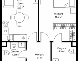 1-комнатная квартира, 51.5 м2 , 74 этаж, 1-й Красногвардейский проезд, 13 - фото 1