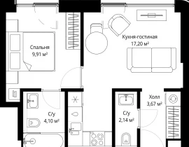 1-комнатная квартира, 36.5 м2 , 35 этаж, Волоколамское шоссе, 97 - фото 1