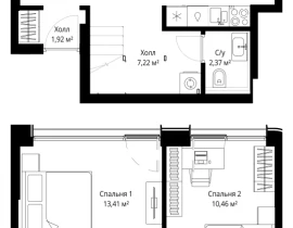 2-комнатная квартира, 76.3 м2 , 52 этаж, Волоколамское шоссе, 97 - фото 1