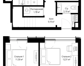 2-комнатная квартира, 70.4 м2 , 52 этаж, Волоколамское шоссе, 97 - фото 1