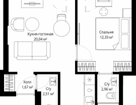 1-комнатная квартира, 38.9 м2 , 48 этаж, Волоколамское шоссе, 97 - фото 1