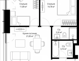 2-комнатная квартира, 59.1 м2 , 14 этаж, Волоколамское шоссе, 97 - фото 1
