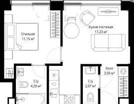 1-комнатная квартира, 38.15 м2 , 18 этаж, Волоколамское шоссе, 97 - фото 1