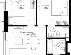 2-комнатная квартира, 59.95 м2 , 46 этаж, Волоколамское шоссе, 97 - фото 1