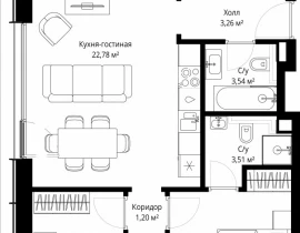 3-комнатная квартира, 76.94 м2 , 52 этаж, Волоколамское шоссе, 97 - фото 1