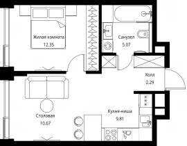 1-комнатная квартира, 40.19 м2 , 11 этаж, Волоколамское шоссе, 95с2 - фото 1