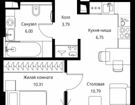 1-комнатная квартира, 37.64 м2 , 15 этаж, Волоколамское шоссе, 95с2 - фото 1