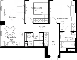 2-комнатная квартира, 61.35 м2 , 19 этаж, Волоколамское шоссе, 95с2 - фото 1