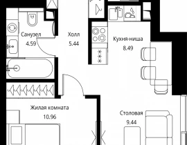 1-комнатная квартира, 38.92 м2 , 20 этаж, Волоколамское шоссе, 95с2 - фото 1