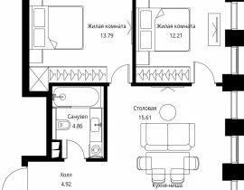 2-комнатная квартира, 56.94 м2 , 2 этаж, Волоколамское шоссе, 95с2 - фото 1