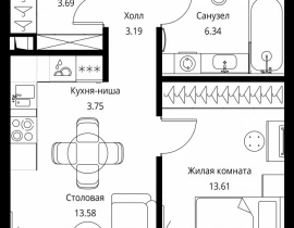 1-комнатная квартира, 44.16 м2 , 19 этаж, Волоколамское шоссе, 95с2 - фото 1