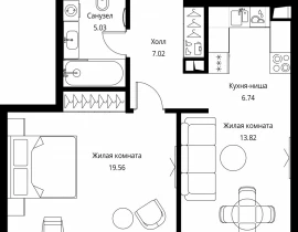 1-комнатная квартира, 52.17 м2 , 19 этаж, Волоколамское шоссе, 95с2 - фото 1