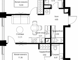 2-комнатная квартира, 58.36 м2 , 24 этаж, Волоколамское шоссе, 95с2 - фото 1