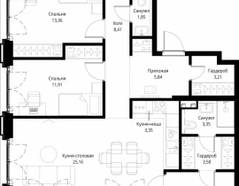 4-комнатная квартира, 114.37 м2 , 10 этаж, корпус Клиф, 3 - фото 1