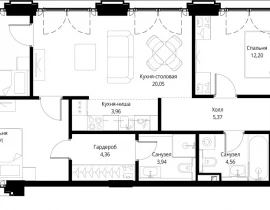 3-комнатная квартира, 92.55 м2 , 11 этаж, корпус Клиф, 3 - фото 1