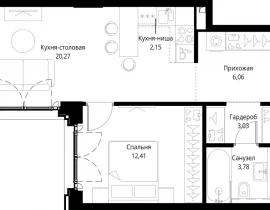 1-комнатная квартира, 47.7 м2 , 13 этаж, корпус Клиф, 3 - фото 1