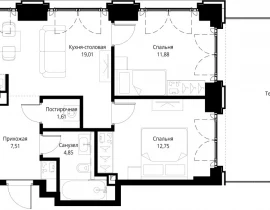 2-комнатная квартира, 67.22 м2 , 2 этаж, корпус Клиф, 3 - фото 1