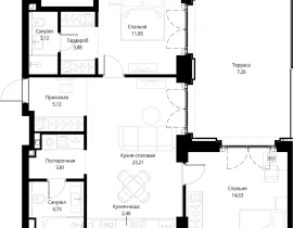2-комнатная квартира, 80.01 м2 , 2 этаж, корпус Клиф, 3 - фото 1