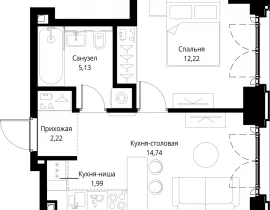 1-комнатная квартира, 36.3 м2 , 5 этаж, корпус Клиф, 3 - фото 1