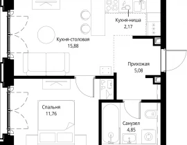 1-комнатная квартира, 39.75 м2 , 5 этаж, корпус Клиф, 3 - фото 1
