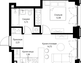 1-комнатная квартира, 36.2 м2 , 4 этаж, корпус Cliff5-4, 2 - фото 1