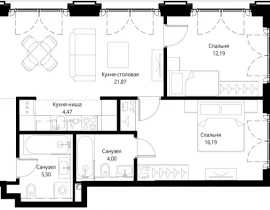 3-комнатная квартира, 84.8 м2 , 13 этаж, корпус Cliff5-3 - фото 1