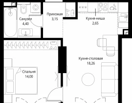 1-комнатная квартира, 42.46 м2 , 2 этаж, корпус Cliff5-3 - фото 1