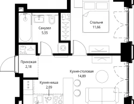 1-комнатная квартира, 36.37 м2 , 4 этаж, корпус Cliff5-3 - фото 1