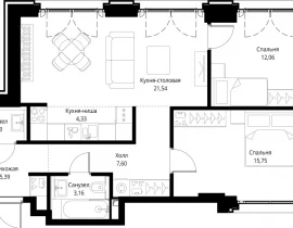 2-комнатная квартира, 72.26 м2 , 5 этаж, корпус Cliff5-3 - фото 1